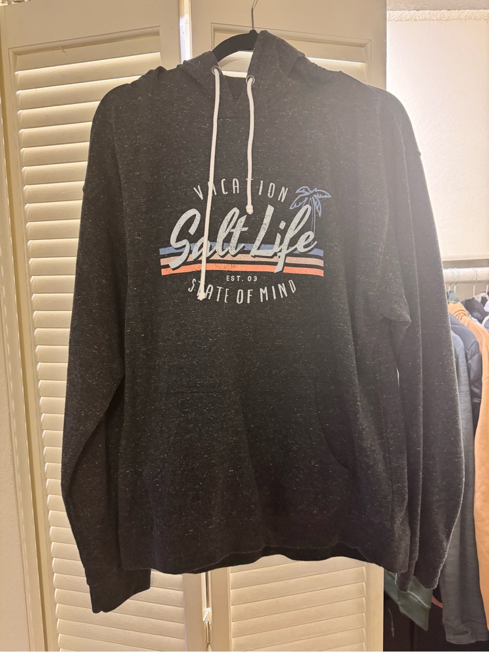 Salt Life Black Speckled Graphic Pullover Hoodie with White Drawstrings